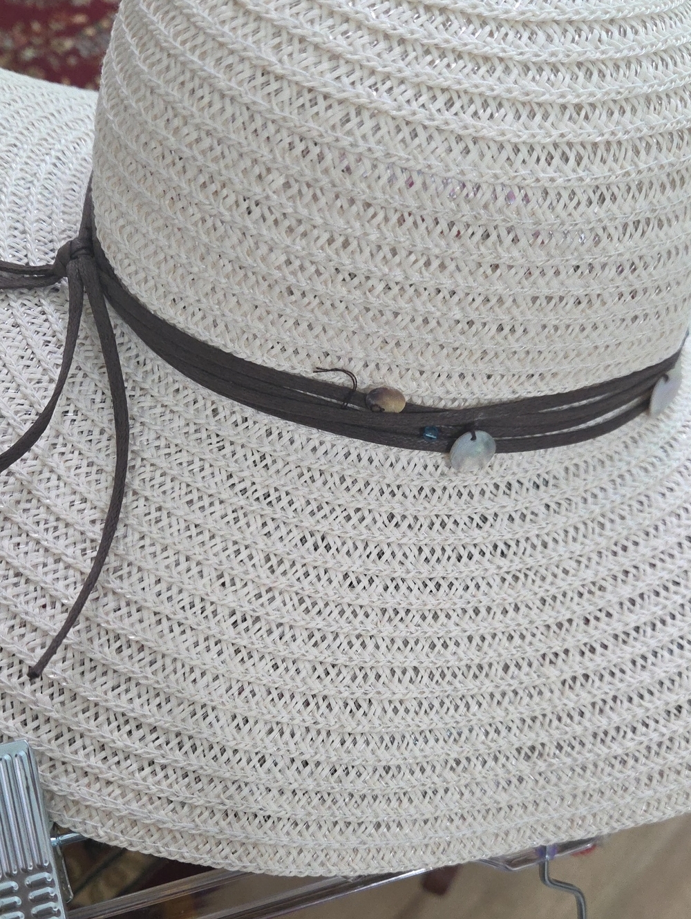 Wide Brim Straw Sun Hat with Brown Band - Picture 4 of 4